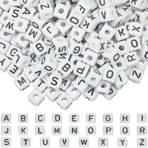 SUNNYCLUE 300Pcs 10MM Acrylic Alphabet Beads White Cube Letter Beads Large Hole Plastic A-Z Square Spacer Loose Beads for Jewelry Making Bracelets Necklace Earrings Crafting Valentine Decorations