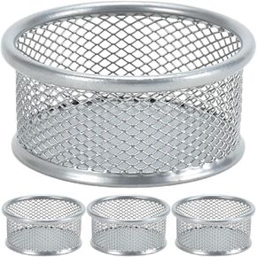 Tofficu 4Pcs Paper Clip Holder for Desk, Wire Mesh Desk Organizer, Silver Iron Paper Clip Dispenser