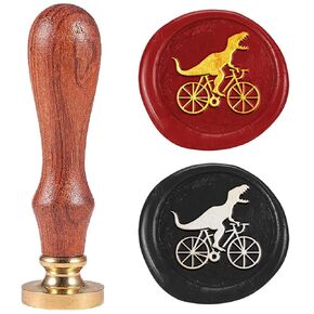Wax Seal Stamp 1" Vintage Dinosaur on Bicycle Sealing Stamps Removable Brass Head Seal Stamp with Wooden Handle for Envelope Greeting Card Christmas Wedding Invitations Wine Gift Wrapping