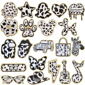 21PCS Leopard Print Series Iron On/Sew On Patches,Embroidered Applique for Clothes, Dress, Etc. DIY Accessories (chocolate brown), D240625-BW