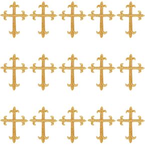 15Pcs Gold Cross Iron Patch Cross Repair Patches Embroidered Sew On Patches for Clothes DIY Jackets Shirts Hats Badges Backpacks Jeans