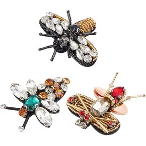 INFUNLY 3PCS Bees Beaded Patches Rhinestone Sew On Sequin Patches Bees Handmade Insect Bead Patch Bee Applique for Jeans Jackets Clothing Handbag Shoes