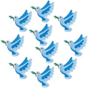 Dove Patches, 10Pcs Pigeon Religious Iron On Patch White Little Birds Embroidered Appliques for Clothing Jackets Backpacks Decorations