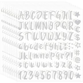Molain Glitter Alphabet Letter Stickers, 10 Sheets Self Adhesive Letter Number Stickers Waterproof Stickers for Grad Cap Decoration, DIY Crafts Art Making, Classroom Decor, Home(Silver)