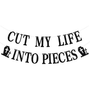 Cut My Life Into Pieces Banner - Funeral Birthday Bunting Sign for 30th/40th/50th Birthday, Emo Party Night, Rip Twenties Birthday Banner, Happy Birthday Party Decoration Supplies