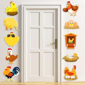 10pcs Chicken Birthday Party Decorations Chicken Farm Birthday Door Banner Decorations Chicken Chick Birthday Banner Farm Animal Porch Banner Chicken Themed Birthday Suppiles for Baby Shower