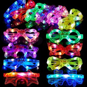 24 Packs Easter Party Favors LED Glasses for kids Glow in the dark Party Supplies, 8 Shapes Light up Glasses New Year Eve Party Supplies