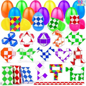 12 Pack Prefilled Easter Eggs with Twist Puzzles Toys, Easter Egg Fillers Easter Basket Stuffers Fidget Toys for Kids Boys Girls, Easter Eggs Hunt Gifts Fillers Classroom Rewards Easter Party Favors