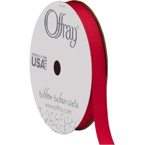 Offray 62135 3/8" Wide Grosgrain Ribbon, 3/8 Inch x 18 Feet, Red