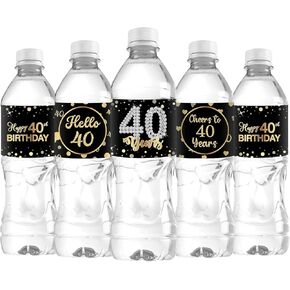 33Pcs Happy 40th Birthday Water Bottle Labels, Cheers to 40 Years Stickers for 40th Birthday Anniversary Party Decorations Labels - Black