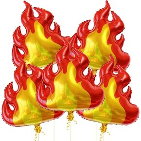 6 Pcs Red Fire Balloons, Fire Truck Balloons, Large Fire Flame Truck Balloons for Fire Firefighting Theme Decorations, Fire Shape Nylon Balloons for Fire Birthday Party Decorations Baby Shower