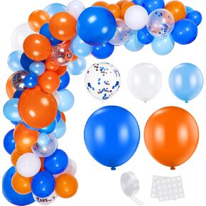 HyDren 198 Pcs Orange and Blue Balloons Arch Kit 18 12 10 5 Inch Latex Confetti Orange Blue White Balloon Garland War Party Decorations for Target Sign Birthday Party Supplies