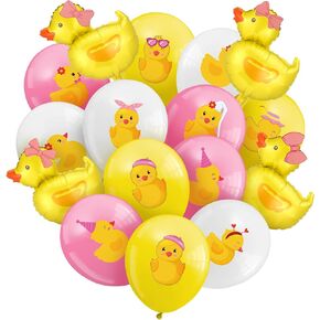 Sratte 40 Pcs Duck Balloon Rubber Duck Themed Party Decorations 12 Inch Foil Balloons Blue Pink Yellow White Latex Balloon for Baby Shower Birthday Party Supplies (Bowknot)