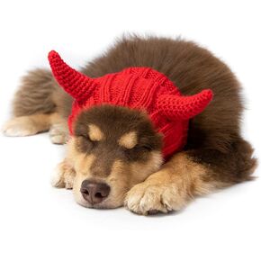 Zoo Snoods Red Devil Costume - Warm Knit Dog Snood Wrap for Pets, Neck Ear Cover Protection, Halloween Winter (Medium)