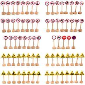 Wooden Road Construction Traffic Sign: 50pcs Toy Street Signs Small Toy Cars and Other Diecast Vehicles Wood Cars Toys Traffic Signs Toys