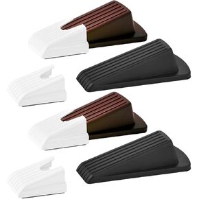 Door Stop, Door Stopper, Doorstopper, 4 Pack Rubber Door Stopper, Sturdy Non Slip, Stackable for Use, Works on All Floor Type, Equipped with Self-Adhesive Storage Bracket for Easy Storing (Black)