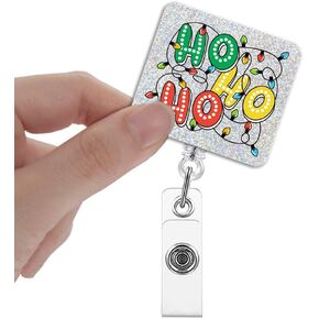 Ho Ho Ho Christmas Badge Reel, Halloween Badge Holder Retractable, Funny Holiday Badge Reels with 360 Swivel Alligator Clip for Nurse Doctor Employee Teacher Coworker