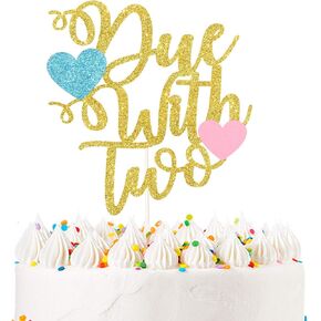 Due with Two Cake Topper, Boy-Girl Twins Cake Décor, Twins Baby Shower Gender Reveal Party Decorations Supplies
