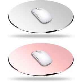 DaKuan 2 Pack Aluminum Mouse Pad, Smooth Magic Ultra Thin Double Side Mouse Mat Round 7.8 inch X 7.8 inch for Fast and Accurate Control (Silver & Rose Gold)