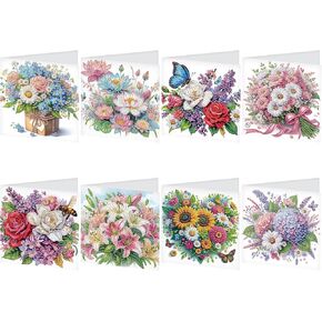 DCIDBEI 8 Pack Diamond Art Kits for Adults Blank Cards Blank Greeting Cards Diamond Painting Note Cards with Envelopes Friendship/Anniversary Cards BFF Cards Thanks Cards Wedding Cards Flowers