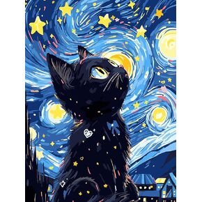 مجموعات الطلاء الماس الأسود Cat Sumelay للبالغين ، 5D DIY مجموعات فن الماس للبالغين والمبتدئين ، الطلاء الفني الماس الكامل مع الماس الدائري ، مجموعة ألواح GEM DIY لديكور الجدار المنزلي 12x16inch