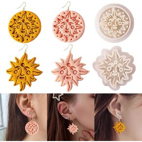 Myhiju 2 Pcs Vintage Bohemian Sun Polymer Clay Cutters,Retro Boho Sun Polymer Clay Earrings Polymer Clay Molds Sun Clay Earring Cutters for Polymer Clay Jewelry Clay Earring Making Kit