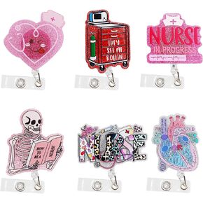 6Pcs Cute Nurse Badge Reel,Nursing Badge Reel, Funny Badge Reel Retractable with ID Clip for Nurses,Nursing,Medical Workers,Students,Teachers,Doctors,Office Staff Lanyard Supplies Accessories Gifts