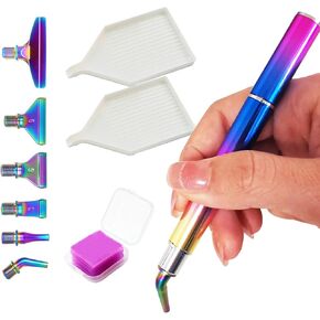 Kawaqiwa Diamond Painting Accessories Pen, Diamond Art Tools Diamond Drill Pen Metal Screw Thread Tips 2PCS Diamond Painting Trays for Adults and Kids DIY Craft Arts - Rainbow