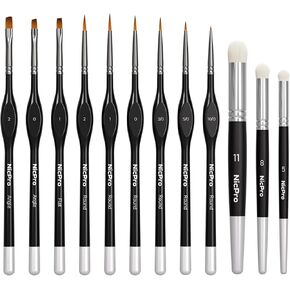 Nicpro Miniature Paint Brushes Dry Brush - 12PCS Model Paint Brush Set for Acrylic Watercolor, Detail Paint Brushes & Drybrush Set for Miniature Painting, 40k Model, Citadel, Wargames, Paint by Number