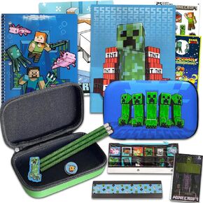 Minecraft School Supplies for Boys - Minecraft School Supplies Set Bundle تشمل حالة قلم Minecraft وملصقات دفتر زائد ، شماعات الباب ، المزيد | Minecraft Permchandise for Boys