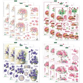 Katy Sue Designs Soft Pinks & Purples 3D Die Cut Decoupage Collection for Card Making Supplies & Scrapbooking. Contains 12 Sheets of Katy Sue Die Cuts Featuring Roses, Pansies, & Sentiments