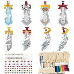 gisgfim 16 Sets Pirates Craft for Kids Make You Own Pirates Wooden Ornaments 3D Pirate Coloring Ornaments for Boys Girls DIY Pirates Craft Set for Art Activities Pirates Party Favor Cosplay Supplies