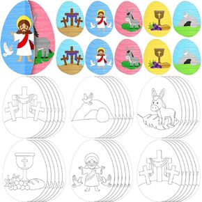Supervitae 36 Set Easter Cutouts The Easter Story 3D Egg Cutouts Craft Christian Easter Craft Color Your Own Holy Week Wheel DIY Easter Religious Cutouts Church School Easter Paint Activities