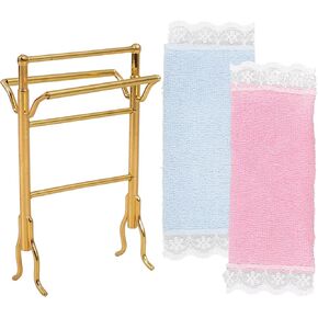 TOYANDONA Dollhouse Wire Towel Rail Rack, 1:12 Miniature Bath Towel Rack with 2 Towels Set Mini Dollhouse Bathroom Furniture Accessories