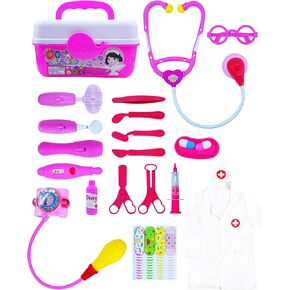 Doctor Kit for Toddlers 3-5, TRESBUNNY Pretend Play Toys, 30 Pieces Doctor Role Play Set with Stethoscope, Blood Pressure Cuff & Dress Up Costume, Gift for Boys and Girls Aged 3+