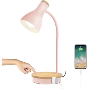 Metal Desk Lamp Wireless Charging Table Lamp Touch Reading Lights Arc Desk Lamps for Bedroom, 3 Way Dimmable Bedside Lamp with USB Charging Ports Lamp for Study Room and Office (Black)