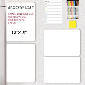 4 Pack Magnetic Dry Erase Board Sheet for Fridge, 12"x8" Erasable Refrigerator WhiteBoard with 6 Markers,1 Eraser & 1 Daily Todo List Magnet Blank Notepad for Home Kitchen Organizer and Planner