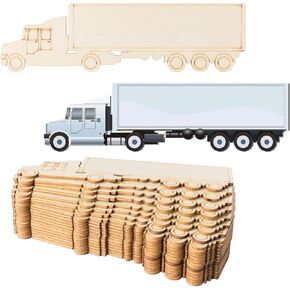 Unfinished Semi Wood Ornaments Semitrailer Shape Blank Wood Natural Slices for Hanger Truck Driver Home Decor DIY Crafts Automobile Theme Christmas Holiday Wedding Birthday Party Decoration 20pcs