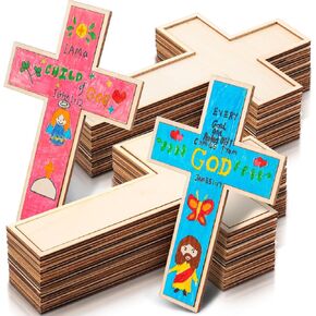 Blueweenly 24 Pcs Unfinished Wooden Crosses for Christian Blank Wooden Craft Crosses 9.06 x 5.91 Inch DIY Valentine‘s Day Easter Religious Craft Hanging Ornaments Easter Party Decorations