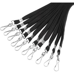 Prudiut 60 Pack Black Lanyard Bulk Lanyards for ID Badges Flat Lanyard with Badge Clip Swivel Hook for Name Tag ID Badges Keys