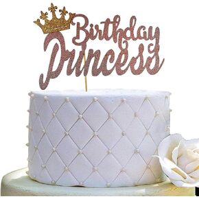 Happy Birthday Cake Topper for Princess Birthday Party Decorations,Double-faced Rose Gold Glitter