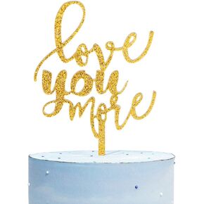 Double Sided Gold Glitter Love You More Cake Topper, Acrylic Wedding Decoration Cake Topper, Unique Keepsake for Wedding Engagement Anniversary