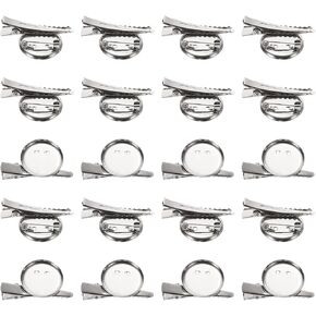 uxcell Brooch Blank Round Trays with Alligator Clip and Pin Metal Brooch Clasp Clip Pins Disc Base for Badges Name Cards Tags DIY Craft