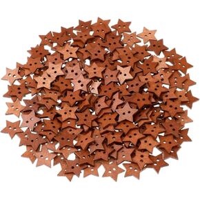 100Pcs 20mm Brown Small Wooden Star Buttons for Crafts, Brown Vintage Star Buttons for Sewing, Wooden Decorative Buttons with 2 Holes, Scrapbooking Craft Sewing Buttons and Fasteners