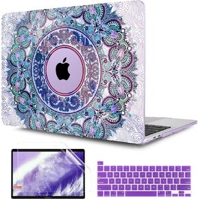 TwoL Purple Mandala Hard Shell Case Keyboard Skin Screen Protector for New MacBook Pro 13 inch 2020 Model A2251 A2289 A2338 M1, A2251/A2289