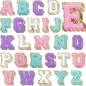52 PCS Chenille Letters Patches, Self Adhesive Patches 2.2 Inches Light Pink Varsity Letter Stickers for Hats, Bags, Makeup Bags, Backpacks