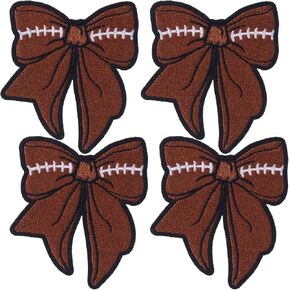 4PCS Football Iron on Patches, Sports Style Bow Patches, 2 Types Iron on Sew on Patches for Women, Embroidered Patches for Jeans, Jackets, Backpacks
