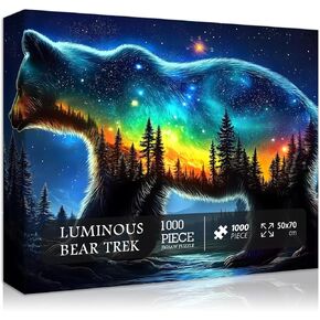 PICKFORU Fantasy Bear Puzzles for Adults 1000 Pieces, Magic Animal Wildlife Bear Jigsaw Puzzles, Forest Starry Night Landscape Scenery Puzzles, Challenging for Adults