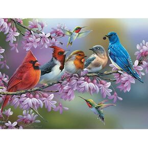 Bits and Pieces – 500 Piece Jigsaw Puzzle for Adults – Birds On A Flowering Branch - Cardinals Bluebird Hummingbird Flowers Jigsaw Puzzle by Artist Oleg Gavrilov, Completed Puzzle Size: 18" x 24"