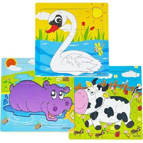 Puzzles for Kids Ages 3+ Year Old, 6 Pack Wooden Jigsaw Puzzles for Kids Ages 3-5, Toddlers Montessori Learning Toys with Animal Patterns, Preschool Educational Toys for Boys and Girls